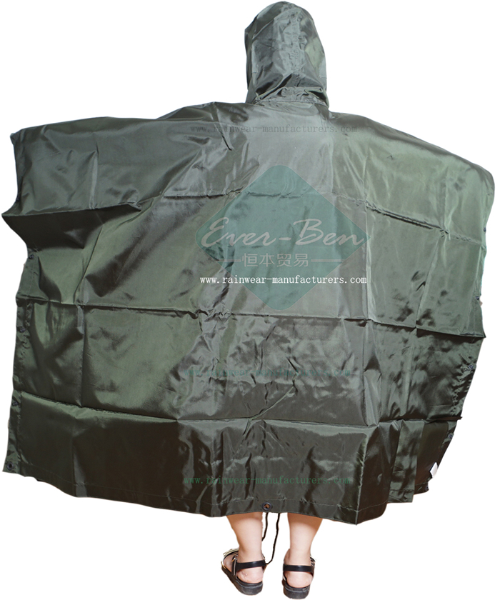 Olive green waterproof poncho with hood for Army-mens rain poncho